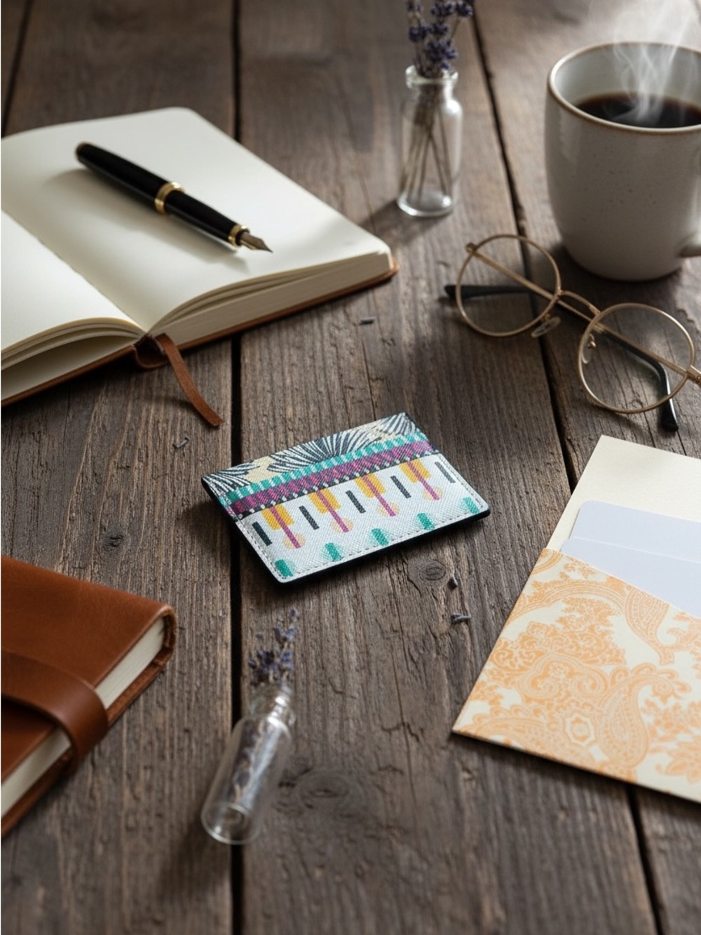 Free People Multicolor Patterned Card Holder - Teal, Purple, Yellow